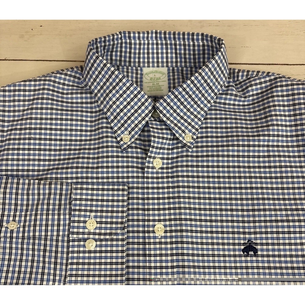 Brooks Brothers Slim Fit Non Iron Stretch Shirt Golden Fleece Logo Mens Large